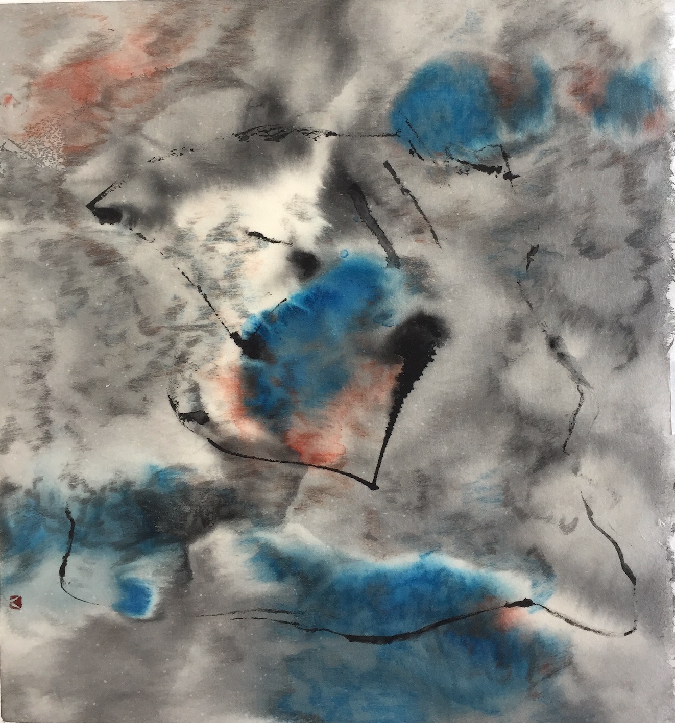 Clouds Dancing 5 24 X 25 cms Sumi ink, acrylic, 踊る雲 5 墨、アクリル　　2020